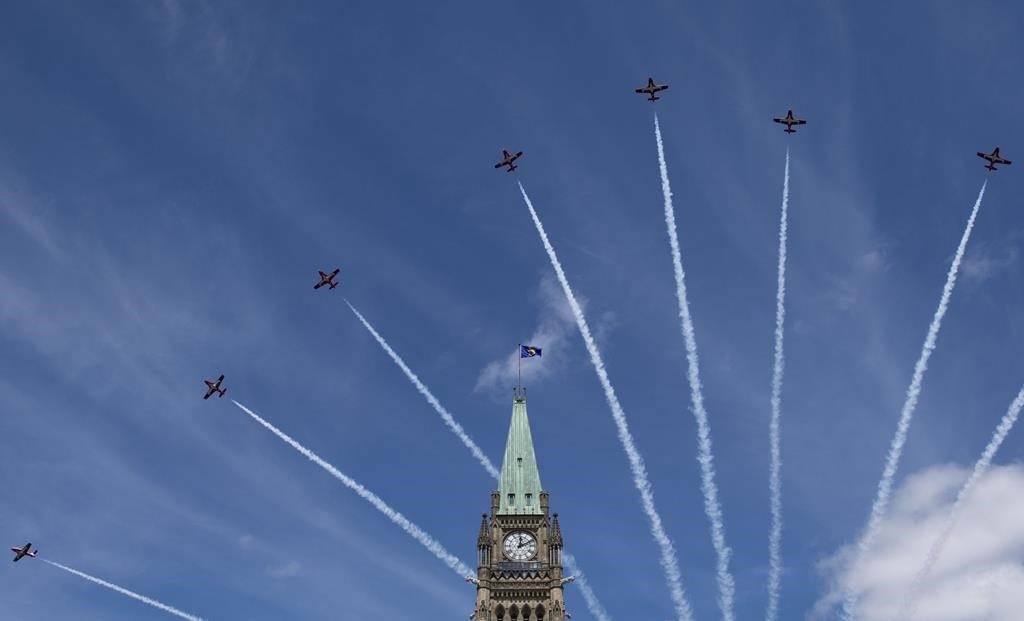 Royal Canadian Air Force flying by downtown. Here's when