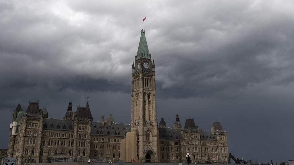 Storm clouds pass by the Peace Tower