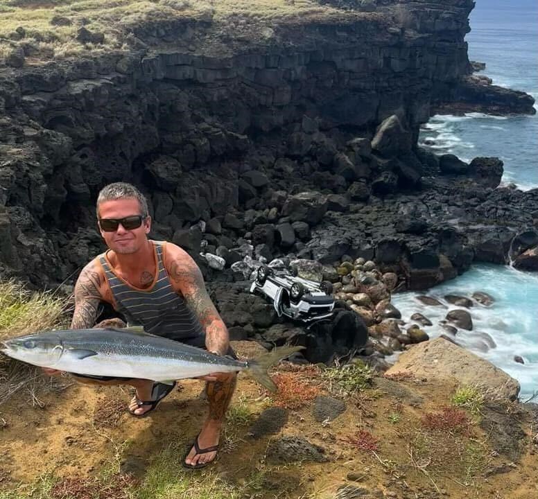 Canadian man drives off Hawaiian cliff, falls from wreck, washes out to sea, survives