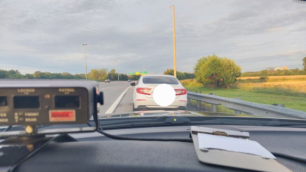 Ottawa OPP stopped a vehicle for speeding on Highway 417. Photo by OPP.