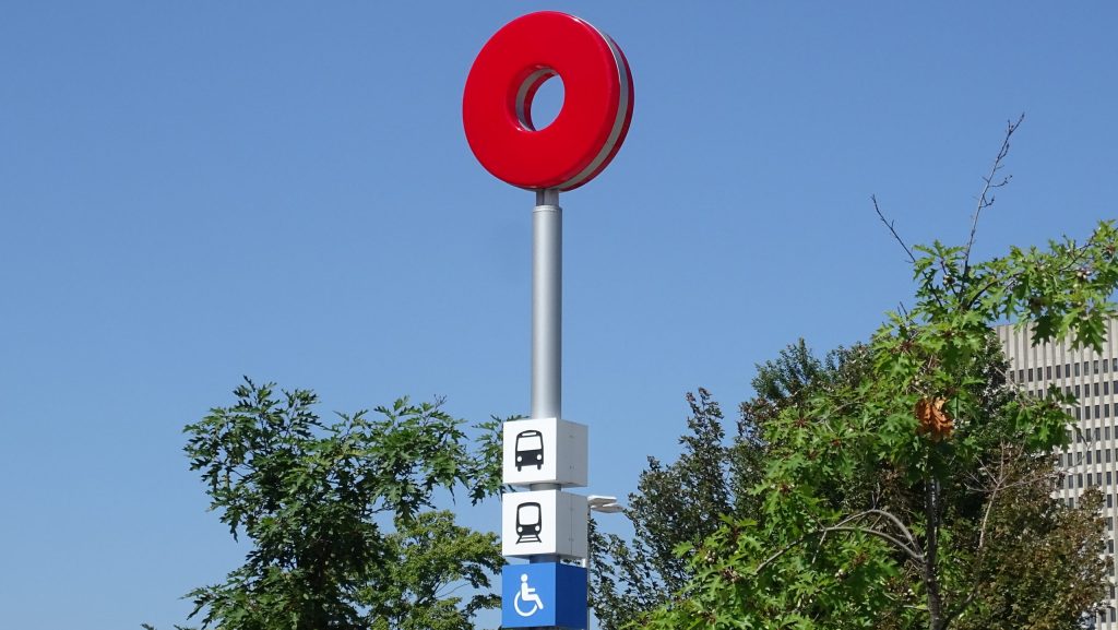 A sign can be seen at Tunney's Pasture station of the Ottawa LRT. (Natasha O'Neill/ CityNews)