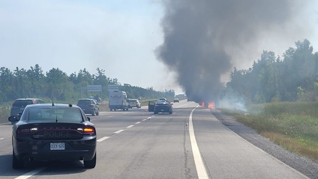 Provincial police are on Highway 7 just west of Stittsville due to a vehicle fire. (OPP)