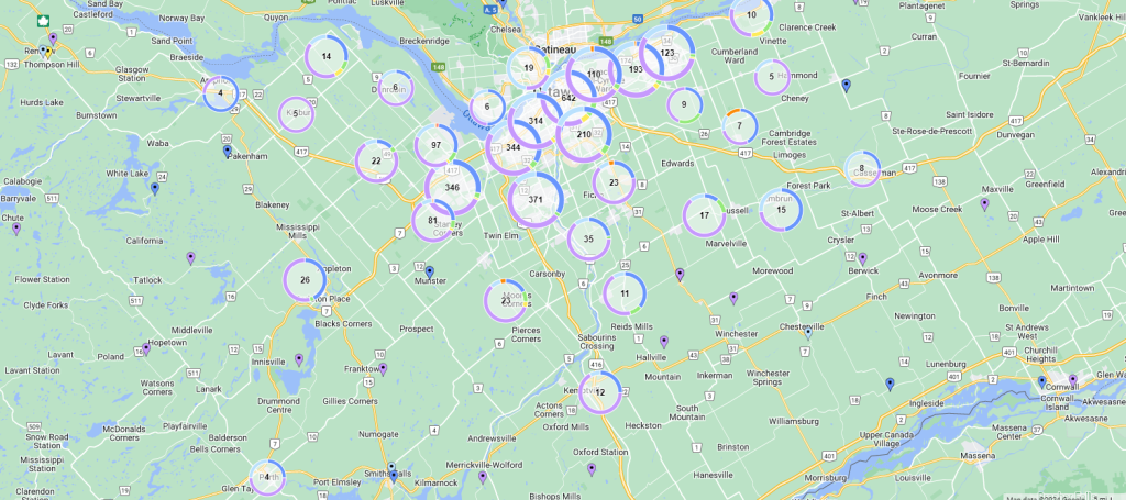 With information from the survey, the OHS mapped cat sightings across Ottawa. 