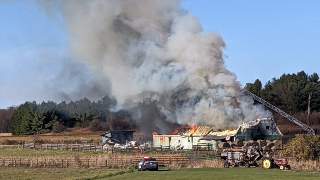 Kinburn barn goes up in flames; no people, animals harmed