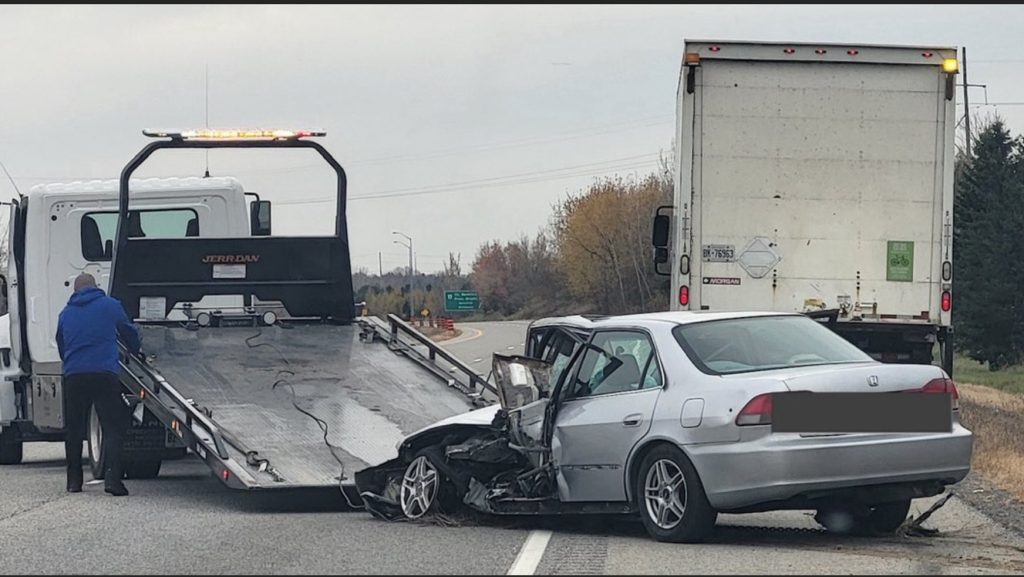 1 flown to hospital after crash with construction vehicle on Hwy. 416; charges laid