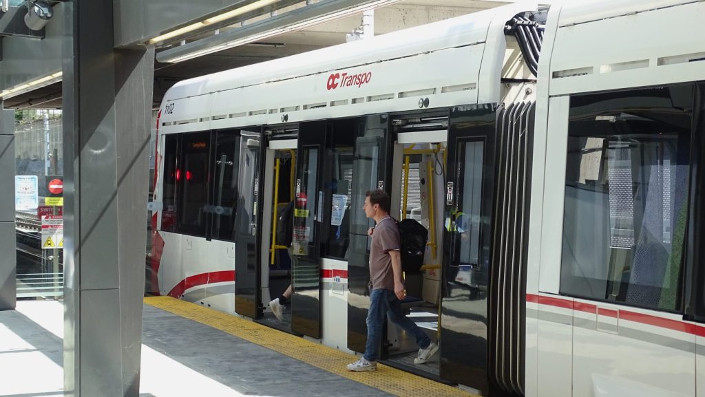 A person getting off the train at Tunney's Pasture Station. (Natasha O'Neill/CityNews)