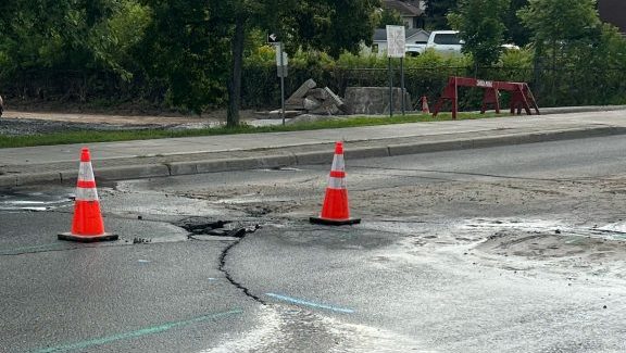 A watermain break in Stittsville in July. (Councillor Glen Gower/X)