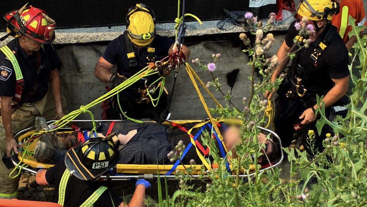 Construction worker rescued after falling down 5 metres into a pit